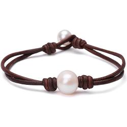Single Cultured Freshwater Pearl Bracelet Handmade Leather Pearl Jewelry for Women Girls 7