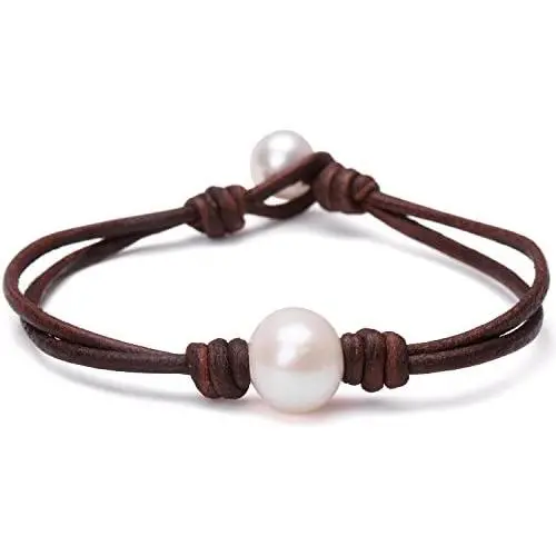 Single Cultured Freshwater Pearl Bracelet Handmade Leather Pearl Jewelry for Women Girls 7 Single Cultured Freshwater Pearl Bracelet Handmade Leather Pearl Jewelry for Women Girls 7