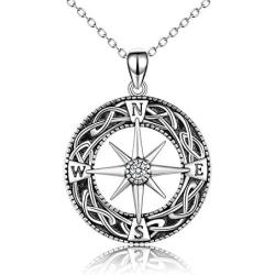 ONEFINITY Compass Necklace Sterling Silver Celtic Knot Necklace Graduation Friendship Talisman Travel Necklace Inspirational Graduation Gift Jewelry Gifts for Women Girls