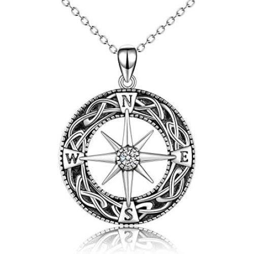 ONEFINITY Compass Necklace Sterling Silver Celtic Knot Necklace Graduation Friendship Talisman Travel Necklace Inspirational Graduation Gift Jewelry Gifts for Women Girls