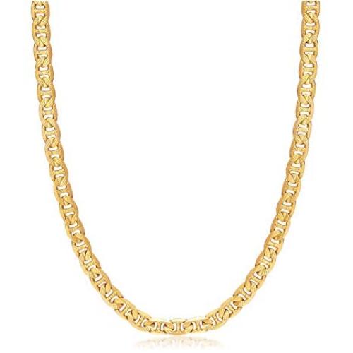 Barzel 18k Gold Plated 6MM Diamond Cut Flat Marina/Mariner Link Chain Necklace for Men, Women & Teens