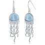 Caribbean Natural Larimar Gemstone Nautical Jellyfish Sterling Silver Dangling Earrings Jewelry for Women or Teens