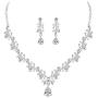 MOOCHI Wedding Silver Plated Clear Cubic Zircon Pendant Crystal Necklace Earrings Jewelry Set for Bridal Brides Women Girls bridesmaids Statement Costumes accessories Dress Gift
