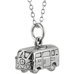 FashionJunkie4Life Sterling Silver Small Bus 3D Hippie Van Necklace, 18'' Cable Chain