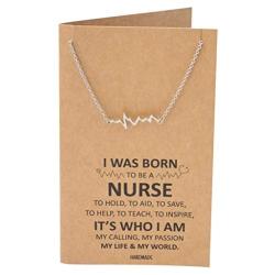 Quan Jewelry EKG Heartbeat Necklace, Lifeline Pulse Pendant, Female Nurse RN Nursing School Graduation Gifts with Greeting Card, 16-in to 18-in, Silver-Tone