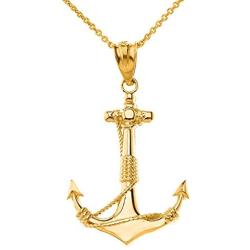 Certified 14k Gold Twisted Style Nautical Rope Fouled Anchor Pendant Necklace