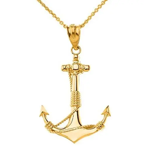 Certified 14k Gold Twisted Style Nautical Rope Fouled Anchor Pendant Necklace Certified 14k Gold Twisted Style Nautical Rope Fouled Anchor Pendant Necklace