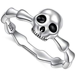 925 Sterling Silver Gothic Skull Vintage Antique Style Biker Cocktail Party Ring Skull Rings Death Rock and Roll for Halloween, Size 5-10