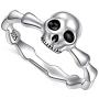 925 Sterling Silver Gothic Skull Vintage Antique Style Biker Cocktail Party Ring Skull Rings Death Rock and Roll for Halloween, Size 5-10