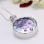 Dried Pressed Purple Flower Necklace Heart Round Shape Glass Pendant Necklace for Women Girl