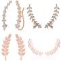 4 Pairs Ear Cuffs Hoop Climber Earrings 7 Zircons Ear Cuffs Stud Earrings Crystal Tiny Olive Leaf Ear Wrap Sweep Clip Cuffs Feather Crawler Cuff Cartilage Earrings for Women Girls Jewelry