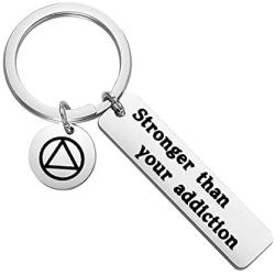 POTIY Recovery Gift Sobriety Gift Stronger Than Your Addiction Keychain AA Gift New Beginnings Gift Sober Recovery Jewelry