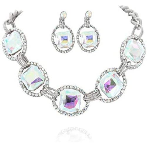 SP Sophia Collection Austrian Crystal Womens Chunky Choker Collar Chain Necklace and Earrings Jewelry Set SP Sophia Collection Austrian Crystal Womens Chunky Choker Collar Chain Necklace and Earrings Jewelry Set