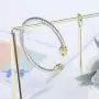 Winhime Birthstone Cable Bangle Bracelets for Women, Stainless Steel Twisted Cable Wire Bracelet for Teen Girls Designer Inspired Cuff Bracelet in Two Tone Silver Gold