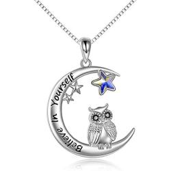 AOBOCO Inspirational Jewelry Gifts Sterling Silver Girls Animals On the Moon Pendant Neklcaces