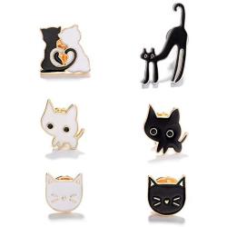 SUNSH 6Pcs Combo Cat Cute Badges Novelty Brooches for Women Teen Girls Child Kids Cartoon Collections Pins Set Jewelry Clothes Backpacks Bags Decoration Family Friendship Gift for Animal Lovers