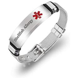 Murinsar Free Customized Surgical Steel Medical Alert Allergy Awareness Bracelet Adjustable ID Bangle for Emergency Aid