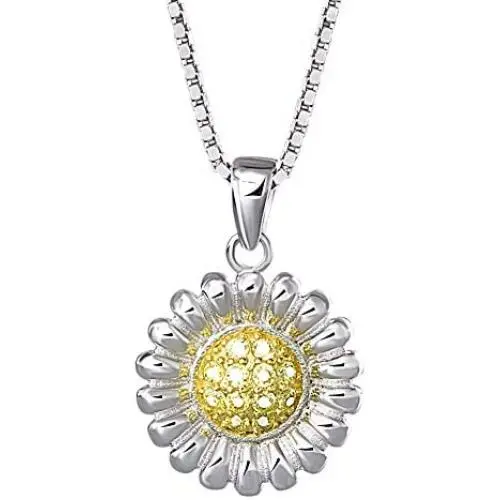 PIRATESHIP Sunflower Necklace for Girls Women 925 Sterling Silver Fashion Jewelry Pendant Birthday Gifts for Her Luxury Gift Package Extenders15+2''