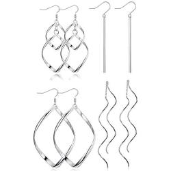 LOLIAS 4 Pairs Twist Wave Dangle Earrings for Women Curved Threader Bar Drop Fashion Earring Jewelry