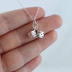 FashionJunkie4Life Sterling Silver Extra Small 3D Pair of Dice Charm Necklace, 18'' Cable Chain, Lucky Pendant Vegas Casino Jewelry