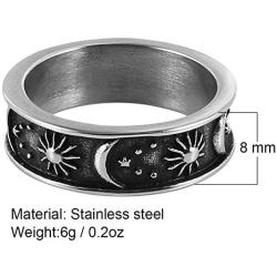HZMAN 8mm Moon Star Sun Statement Ring Stainless Steel Boho Jewelry for Women Men