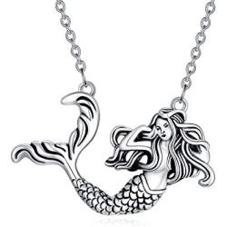 RMREWY Mermaid Necklace 925 Sterling Silver Sea Mermaid Vintage Bohemia Oxidized Pendant Necklace Birthday Gift for Women Mother or Daughter