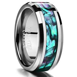 N-A 8 mm Inlaid Abalone Shell Beveled Tungsten Carbide Ring Jewelry for Wedding Party Finger Rings