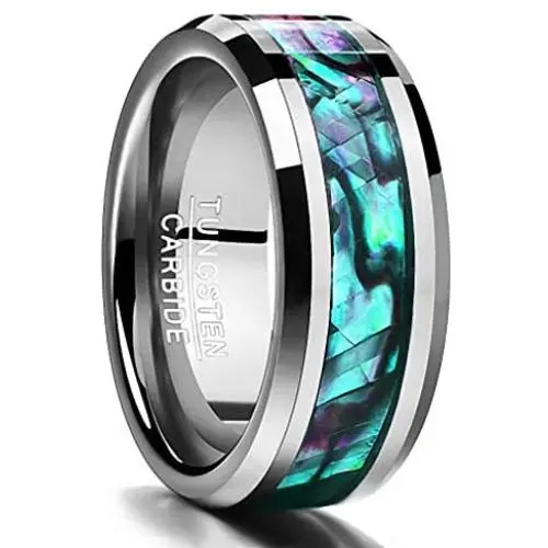N-A 8 mm Inlaid Abalone Shell Beveled Tungsten Carbide Ring Jewelry for Wedding Party Finger Rings N-A 8 mm Inlaid Abalone Shell Beveled Tungsten Carbide Ring Jewelry for Wedding Party Finger Rings