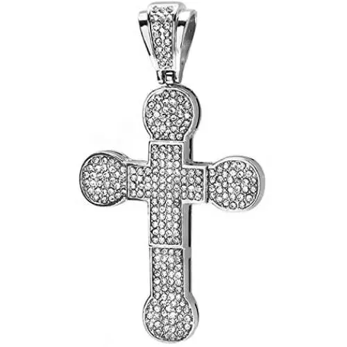 Dazzlingrock Collection White Crystal Hip Hip Iced Micro Pave Mens Religious Cross Pendant (3.5 Inch X 2 Inch)
