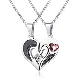 Sllaiss Austrian Crystals Couples Necklace for Women Men Love Heart Pendant Puzzle Necklace Personalized Valentines Day Gift Couple Jewelry