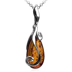 Ian and Valeri Co. Dark Amber Sterling Silver Tear Drop Pendant Necklace Chain 18''