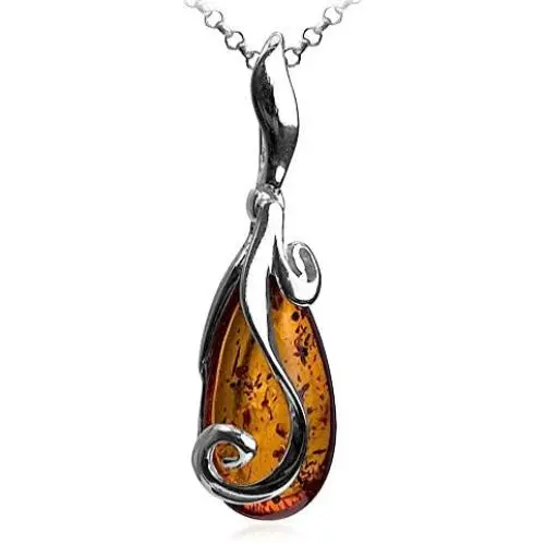 Ian and Valeri Co. Dark Amber Sterling Silver Tear Drop Pendant Necklace Chain 18'' Ian and Valeri Co. Dark Amber Sterling Silver Tear Drop Pendant Necklace Chain 18''
