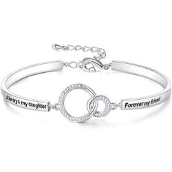 Ado Glo Mother’s Day Bracelet Gifts, Always My Daughter/Mom/Sister Forever My Friend Circles Bangle, White Gold Plated Fashion Jewelry, Birthday Anniversary for Women and Girls