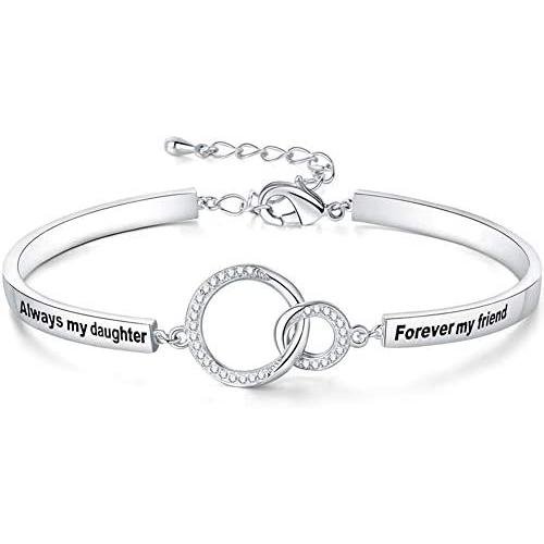 Ado Glo Mother’s Day Bracelet Gifts, Always My Daughter/Mom/Sister Forever My Friend Circles Bangle, White Gold Plated Fashion Jewelry, Birthday Anniversary for Women and Girls