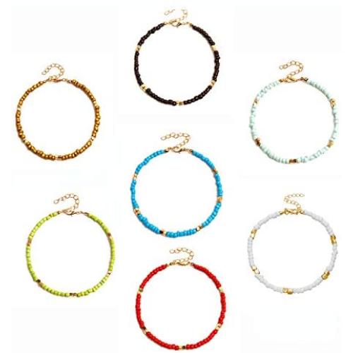 4-8Pcs Handmade Rainbow Beaded Beach Anklets, Boho Colorful Beads Ankle Bracelets Adjustable Foot Anklet Set for Women Girls