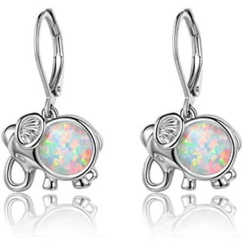 Elephant Earrings Women White Opal Leverback Earring Dangle Jewelry Hypoallergenic Lucky Gifts for Girls Elephant Earrings Women White Opal Leverback Earring Dangle Jewelry Hypoallergenic Lucky Gifts for Girls