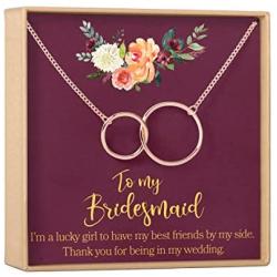 Bridesmaid Gift Necklace: Maid of Honor Proposal, Bridal Jewelry, 2 Interlocking Circles (rose-gold-plated-brass, NA)