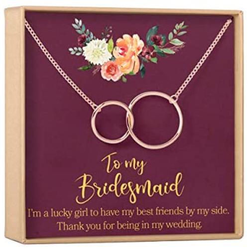 Bridesmaid Gift Necklace: Maid of Honor Proposal, Bridal Jewelry, 2 Interlocking Circles (rose-gold-plated-brass, NA)