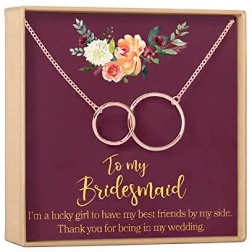 Bridesmaid Gift Necklace: Maid of Honor Proposal, Bridal Jewelry, 2 Interlocking Circles (rose-gold-plated-brass, NA) Bridesmaid Gift Necklace: Maid of Honor Proposal, Bridal Jewelry, 2 Interlocking Circles (rose-gold-plated-brass, NA)