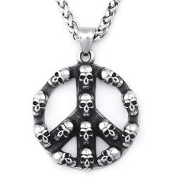 Warvik Hippie Peace and Love Symbol Pendant Necklace Silver Color, Stainless Steel Jewelry Men Women Wheat Chain 20/28 Inch