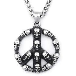 Warvik Hippie Peace and Love Symbol Pendant Necklace Silver Color, Stainless Steel Jewelry Men Women Wheat Chain 20/28 Inch