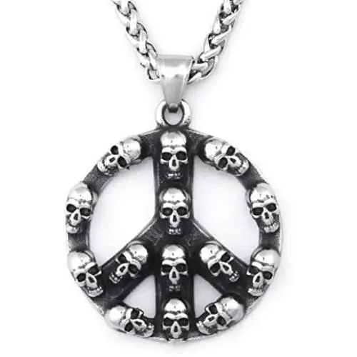 Warvik Hippie Peace and Love Symbol Pendant Necklace Silver Color, Stainless Steel Jewelry Men Women Wheat Chain 20/28 Inch Warvik Hippie Peace and Love Symbol Pendant Necklace Silver Color, Stainless Steel Jewelry Men Women Wheat Chain 20/28 Inch