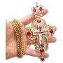 Pectoral Cross Red Zircons Crystallized Christian Priest Bishop Crucifix Pendant Necklace 20'' in Gift Box