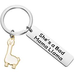 FOTAP Llama Gift She’s A Bad Mama Llama Keychain Mama Llama Jewelry Alpaca Gifts Animal Lover Gift