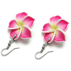 CHADADA Jewelry Hawaiian Fimo Plumeria Flower Dangle Earrings Handmade for Women, 30 mm