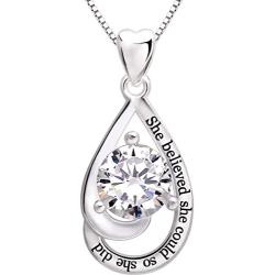 ALOV Jewelry Sterling Silver She Believed she Could so she did Cubic Zirconia Pendant Necklace