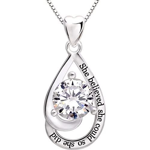 ALOV Jewelry Sterling Silver She Believed she Could so she did Cubic Zirconia Pendant Necklace