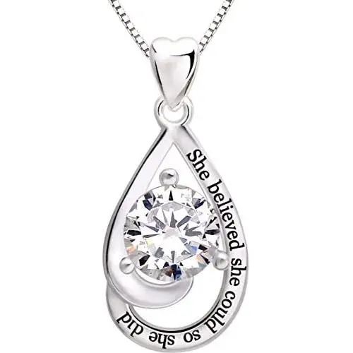 ALOV Jewelry Sterling Silver She Believed she Could so she did Cubic Zirconia Pendant Necklace ALOV Jewelry Sterling Silver She Believed she Could so she did Cubic Zirconia Pendant Necklace