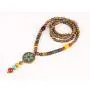 Handcrafted Wood Bead, Polymer Clay Embedded Metal Pendant Necklace With Turquoise Stone Drop