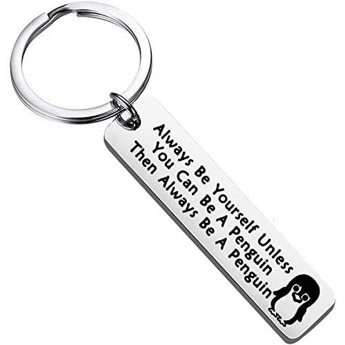 BEKECH Penguin Gift Always Be Yourself Unless You Can Be A Penguin Keychain Penguin Theme Jewelry Funny Penguin Quote Inspirational Gift for Friend Penguin Lover Gift